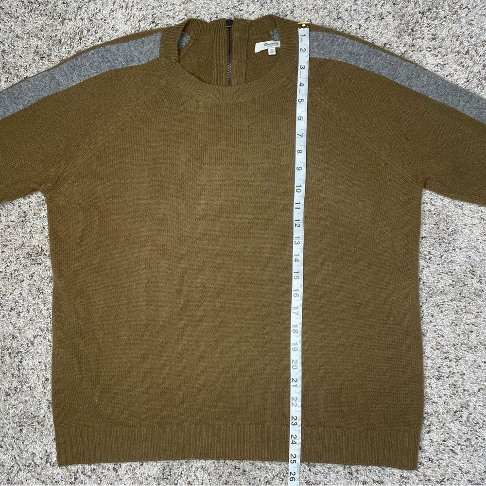 Madewell Striped Sleeve Merino Wool Zipper Sweater Extra Small Green Grey B5803 - Picture 10 of 11